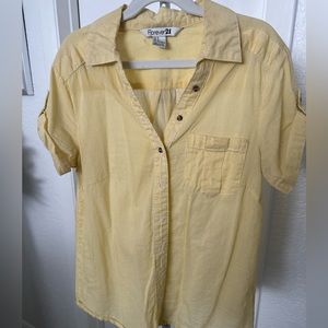 Forever21 Yellow Striped Button Up Shirt Size 4